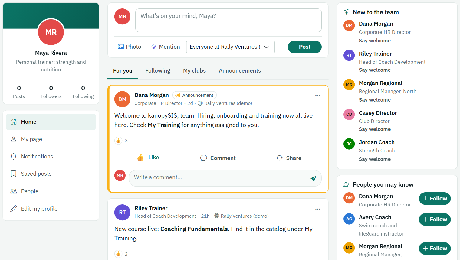 Social Next: a screen from kanopySIS