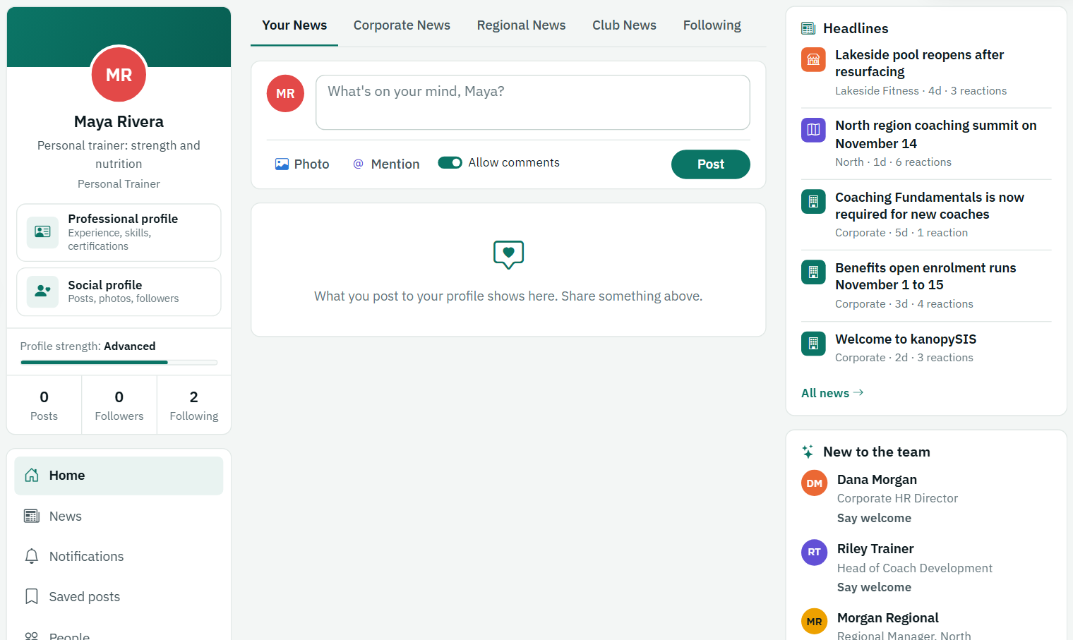 Social Next: a screen from kanopySIS